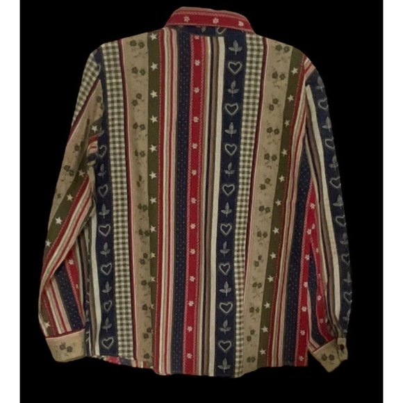 Tapestry Woman’s USA Patriotic Print Button Up Shirt Size Small Multi Color - Picture 2 of 9